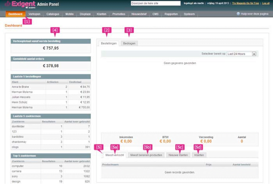 Screenshot dashboard Magento 1