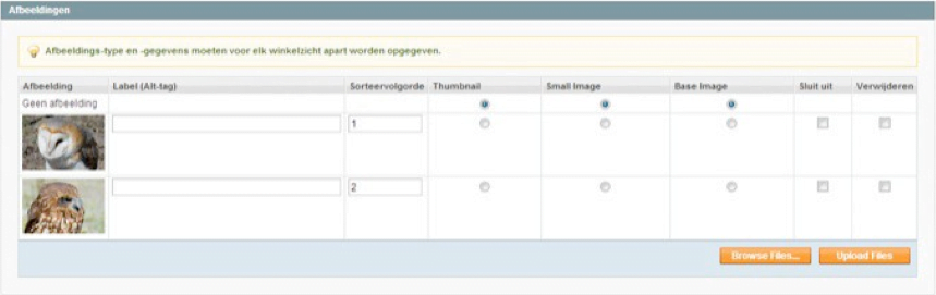 Screenshot nieuw product uploaden afbeeldingen Magento 1