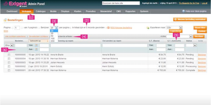 Screenshot bestellingen beheren Magento 1