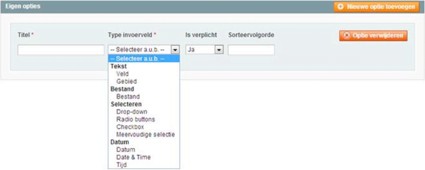 Screenshot eigen optie toevoegen Magento 1