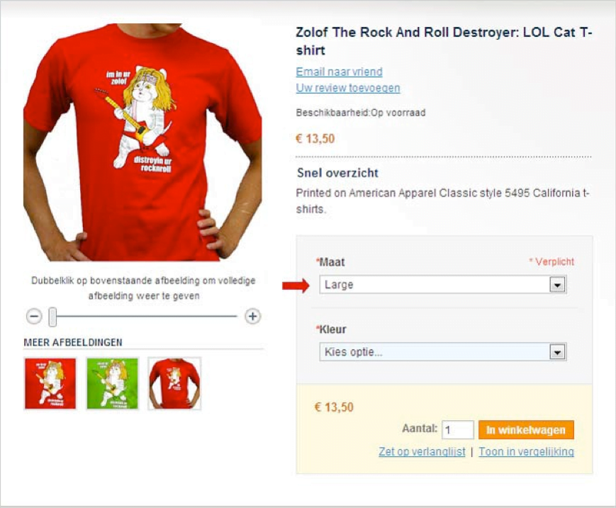 Screenshot voorbeeldproduct Magento 1
