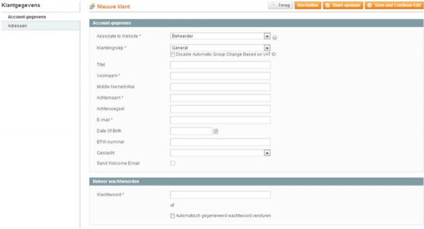 Screenshot nieuwe klant toevoegen Magento 1