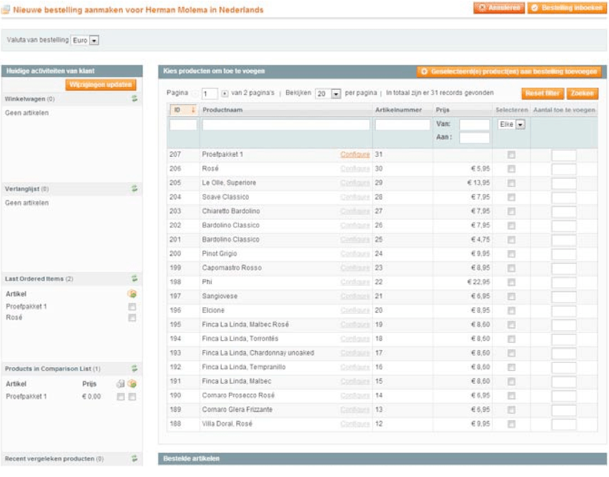 Screenshot nieuwe bestelling klant product toevoegen Magento 1