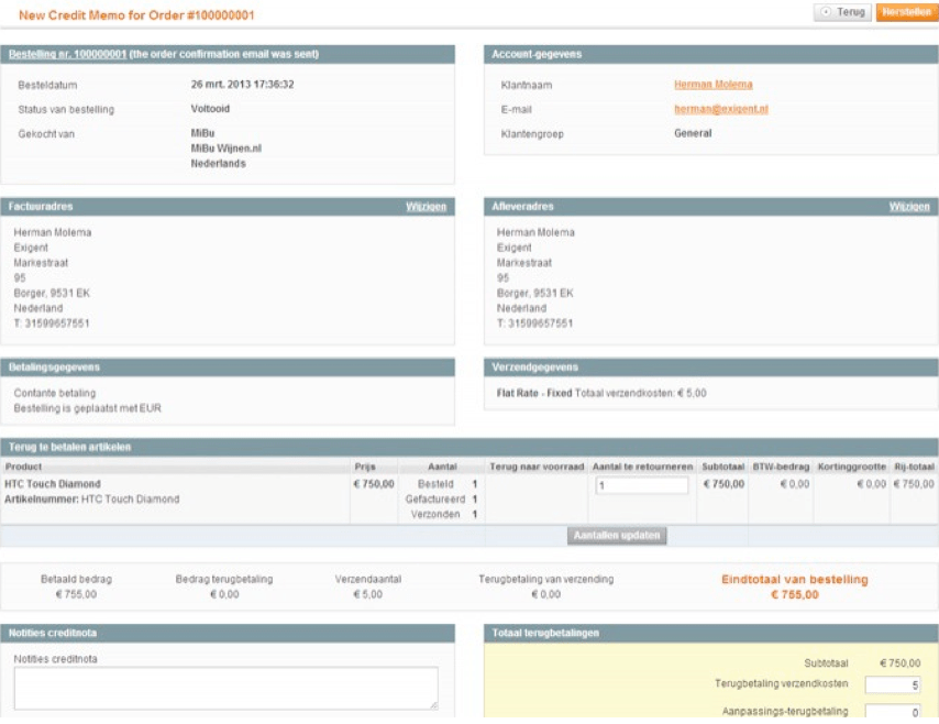 Screenshot credit nota Magento 1