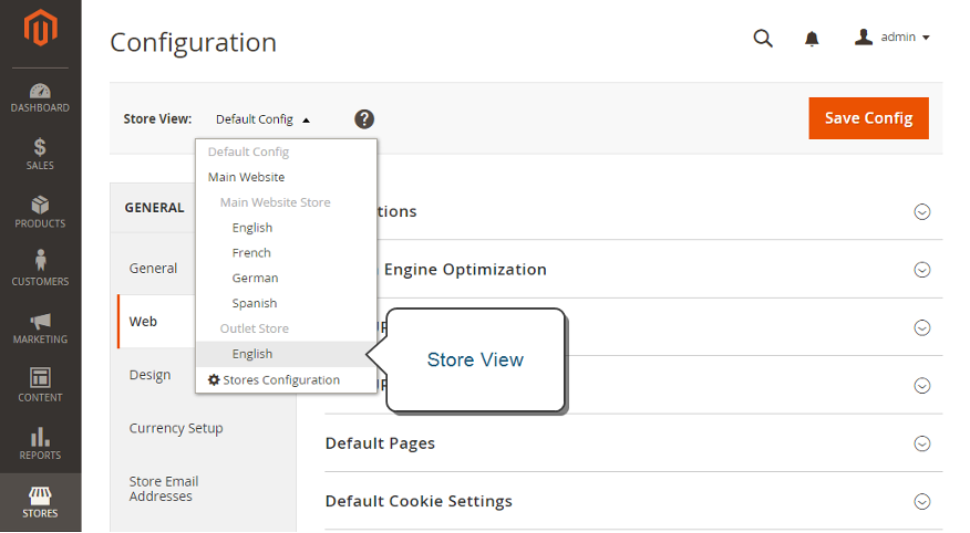 Screenshot store configuration Magento 2