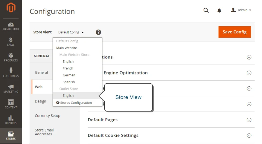 Screenshot store configuration Magento 2