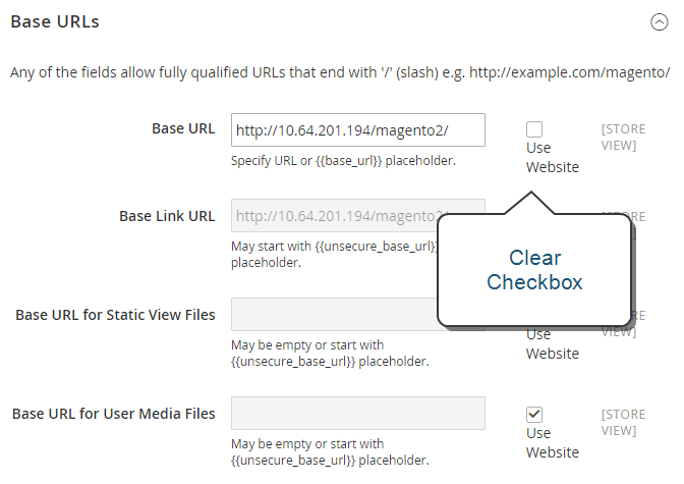 Screenshot base url store Magento 2