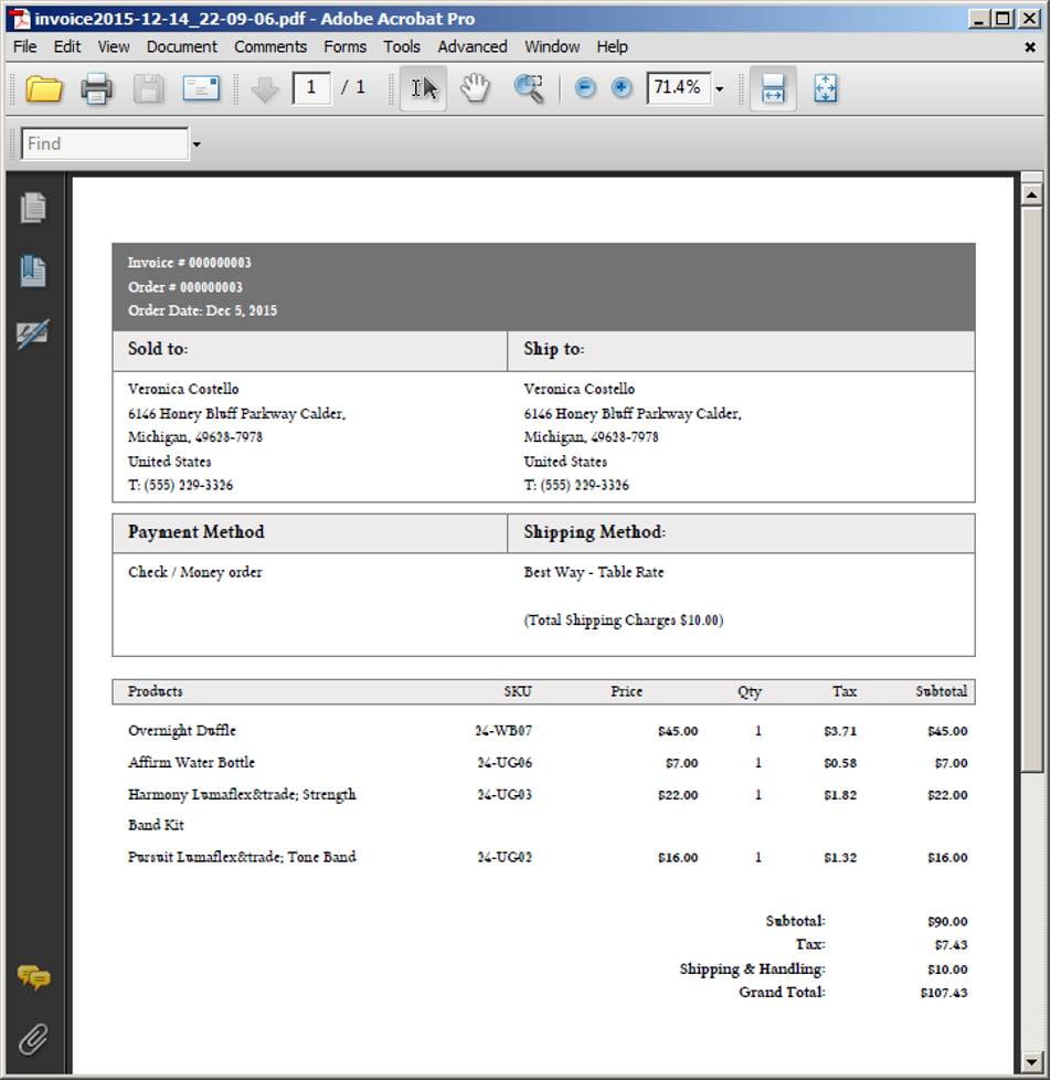 Screenshot factuur pdf uitprinten Magento 2