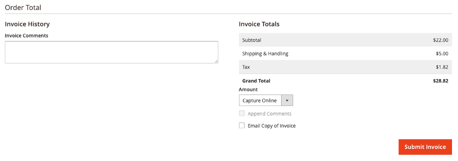 Screenshot Submit Invoice Magento 2