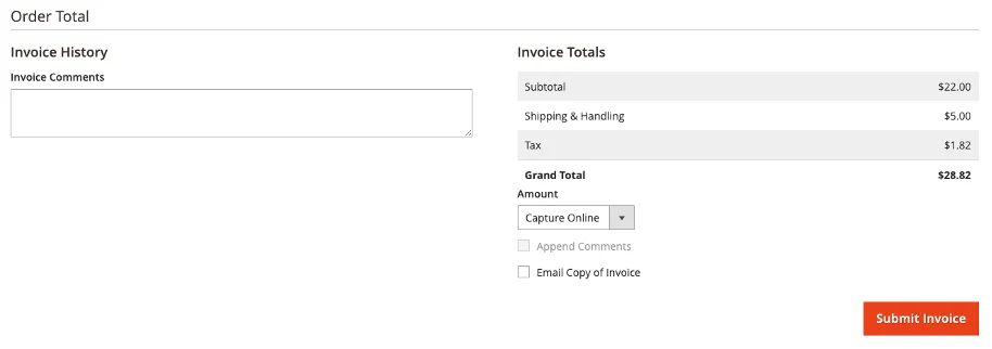 Screenshot Submit Invoice Magento 2