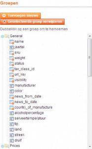 Screenshot groepen attributensets Magento 1
