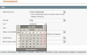 Screenshot verkooprapport datumprikker Magento 1